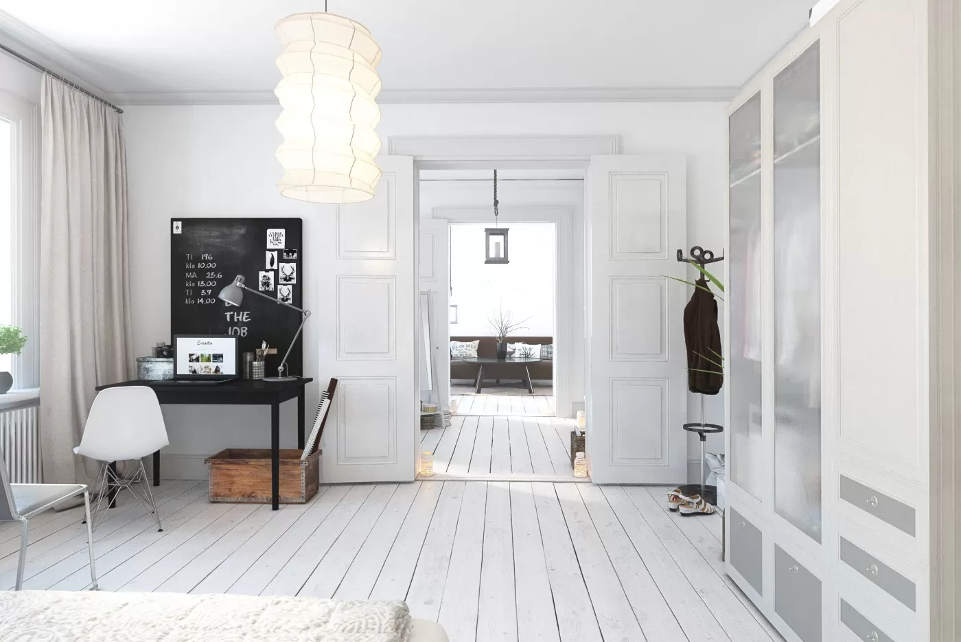 Nordic Bedroom Scene - Minimalist Scandinavian Design