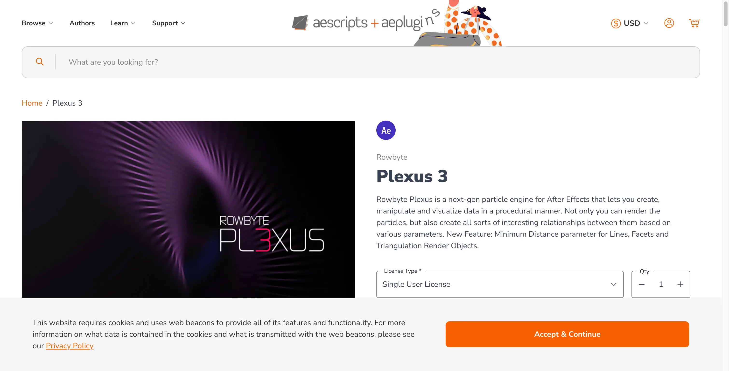 Rowbyte Plexus 3 - Professional 3D particle plugin for After Effects with point-line-surface rendering