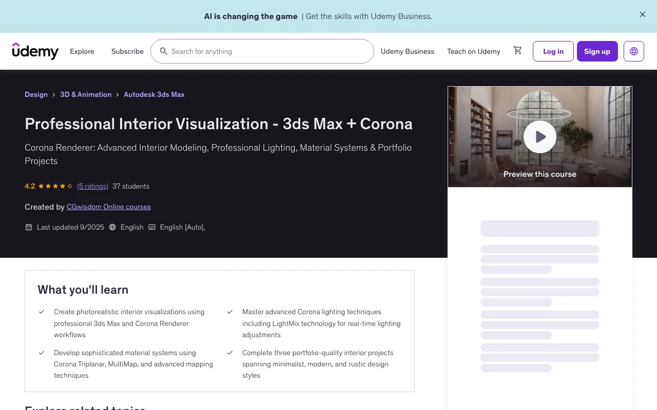 Professional Interior Visualization - 3ds Max + Corona