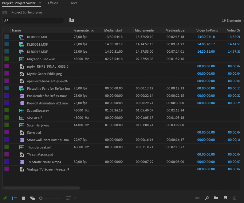 Project Sorter Media Panel Interface