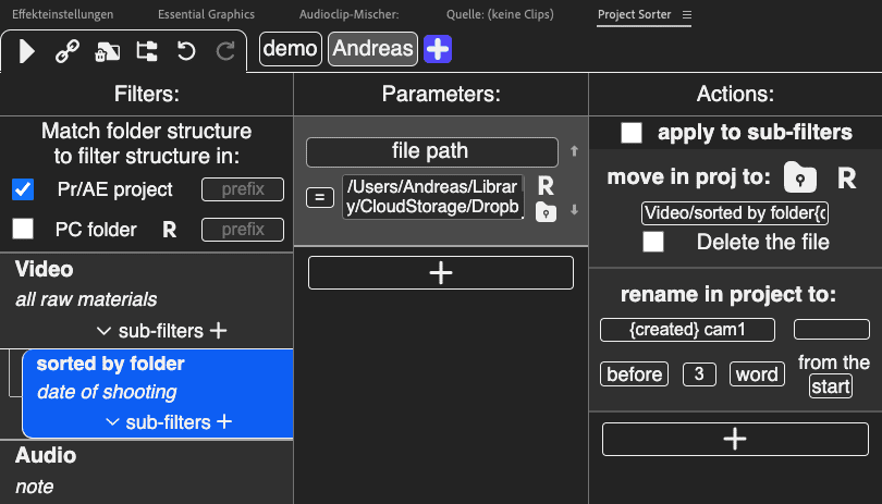 Project Sorter Parameter Configuration Panel