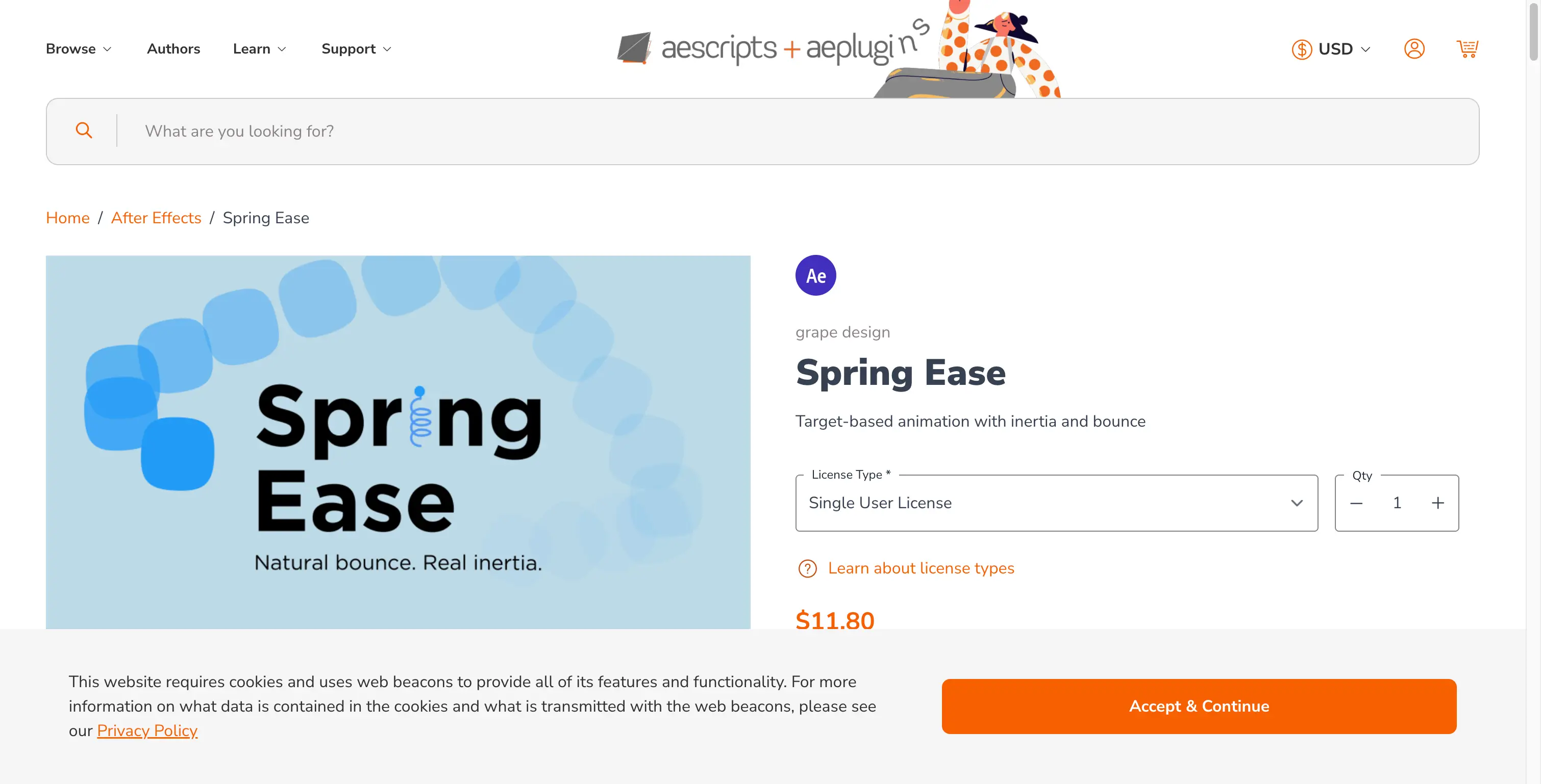 Aescripts Spring Ease - Target-based animation with inertia and bounce for After Effects